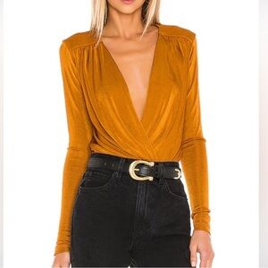 Free People Mustard Wrap Bodysuit